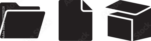 Business file organization icons collection with folder document and cardboard box silhouettes