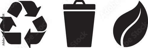 Recycle bin and leaf icons symbolizing eco friendly recycling and nature conservation