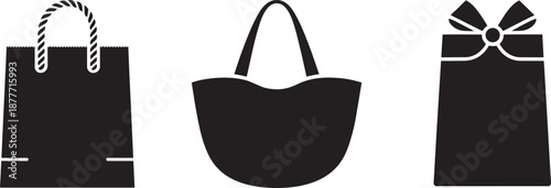 Set of shopping bags and gift box icons for retail and commerce graphic design