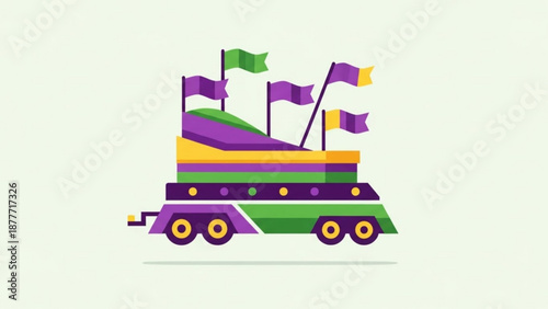 Colorful Mardi Gras Float with Flags Illustration