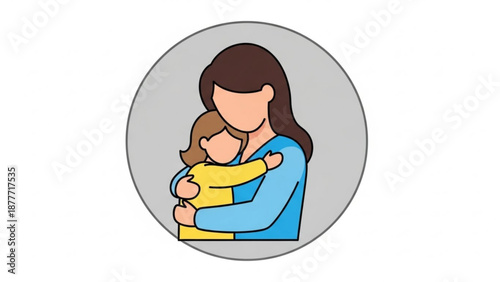 Mother Hugging Baby on Gray Background, Isolated, Flat Illustration