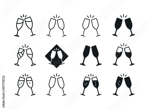 Wedding Icon Variations. Wedding. Icon set. Set Logo of wedding: champagne glasses. harmonious logo variations of the same emblematic concept, each with