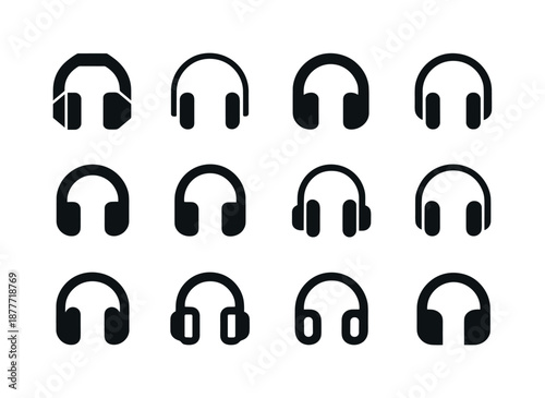 Music Studio Logos. Music studio. Icon set. Set Logo of music studio: studio headphones. harmonious logo variations of the same emblematic concept, each with