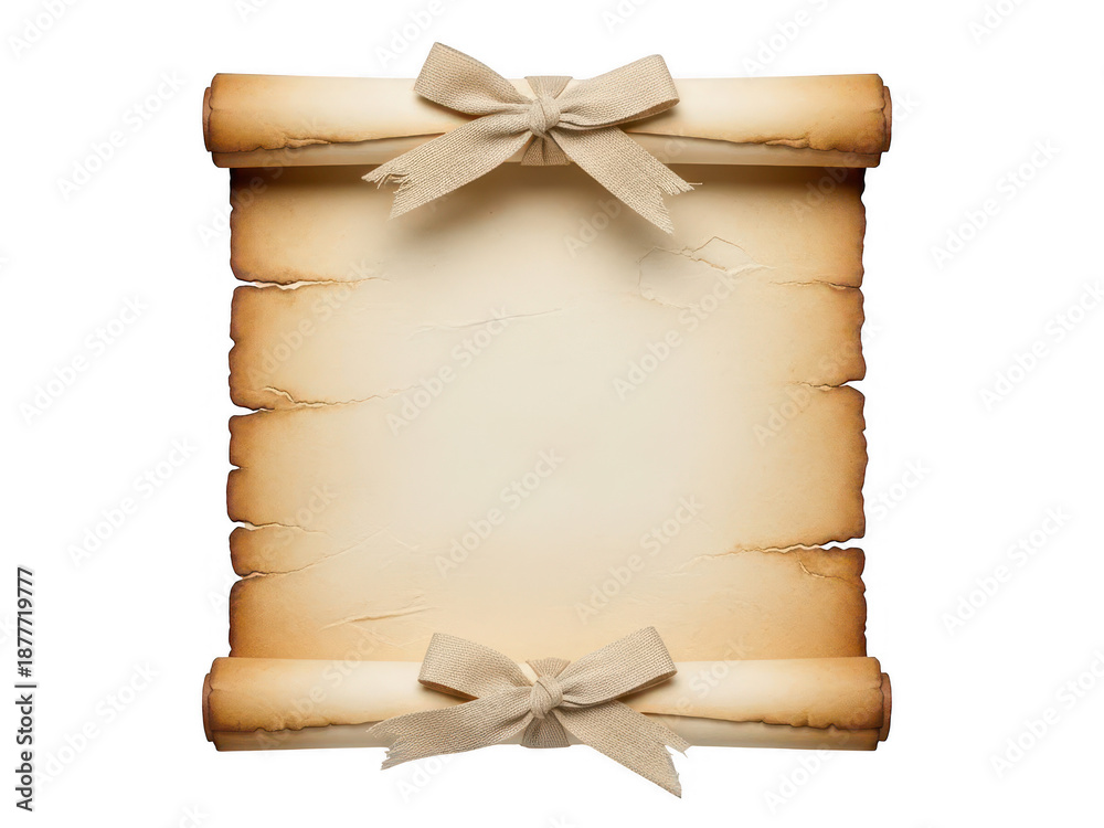 Fototapeta premium Antique scroll with bow ties isolated on transparent background