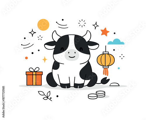 Zodiac Animal Celebration. Chinese zodiac year animal illustration concept. Minimal editorial scene featuring a zodiac animal as the main focus, calm