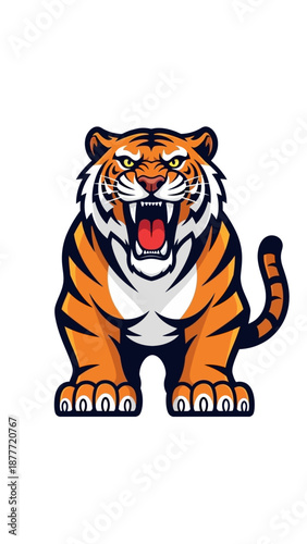 Wallpaper Mural Fierce Tiger Roaring - Aggressive Big Cat Cartoon Character Torontodigital.ca