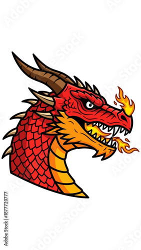 Wallpaper Mural Fierce Red Dragon Head Breathing Fire - Fantasy Creature Illustration Torontodigital.ca