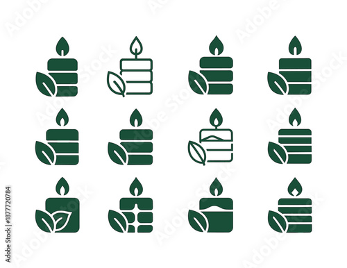 Eco-Friendly Candle Icons. Candle making with eco-friendly wax. Icon set. Set Logo of candle making with eco-friendly wax: wax melt block. harmonious logo