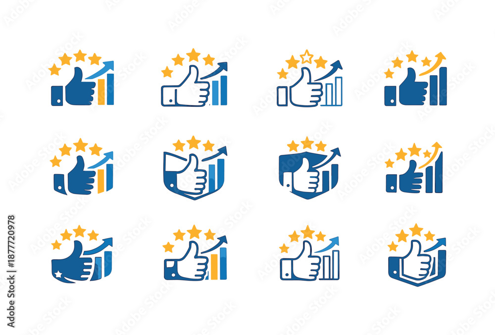 Fototapeta premium Logo Variations Grid. Impact of online reviews and customer feedback on trade. Icon set. Set Logo of impact of online reviews and customer feedback on trade: