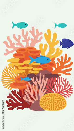 Wallpaper Mural Vibrant Coral Reef with Colorful Fish, Underwater Marine Life Illustration Torontodigital.ca
