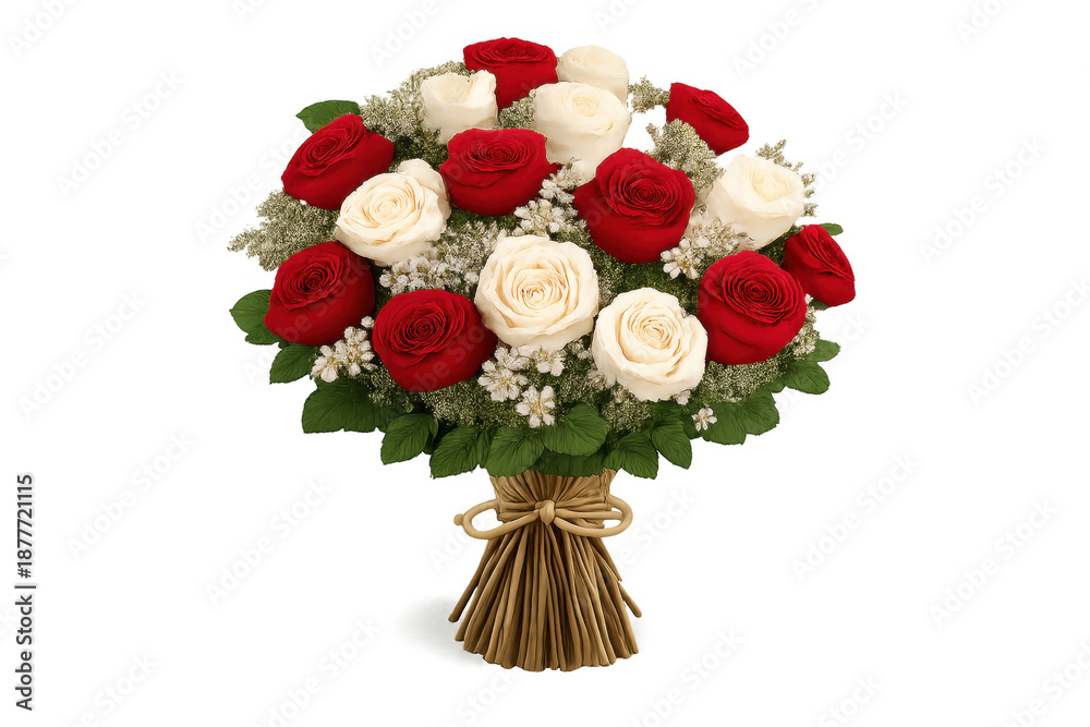 Fototapeta premium Red and white roses bouquet symbolizing love and celebration