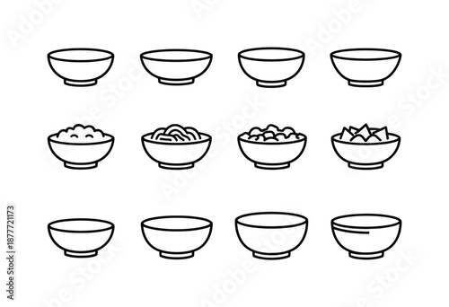 Everyday Bowl Icons. Everyday Bowl. Line icon set of Everyday Bowl: daily use bowl, home kitchen bowl, casual meal bowl, simple food bowl, family bowl,