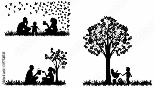 Family bonding in nature with children playing happily outdoors