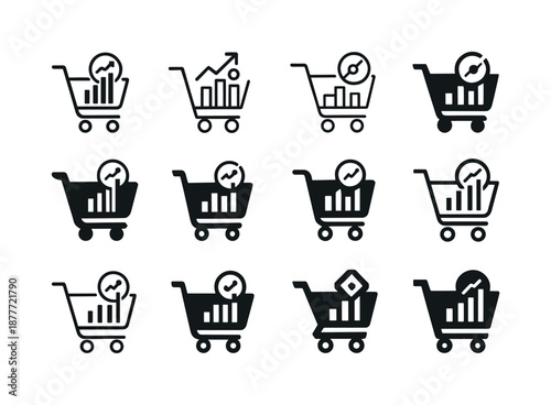 Efficient Retail Icons. Retail supply chain efficiency and cost management. Icon set. Set Logo of retail supply chain efficiency and cost management: shopping