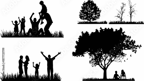 Happy family enjoying outdoor activities together in nature