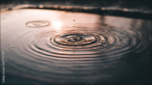 Wallpaper Mural concentric. A single raindrop creating concentric ripples on a still pond surface. travel magazines, destination branding, designed for outdoor magazines and nature guides, used by professors. Torontodigital.ca