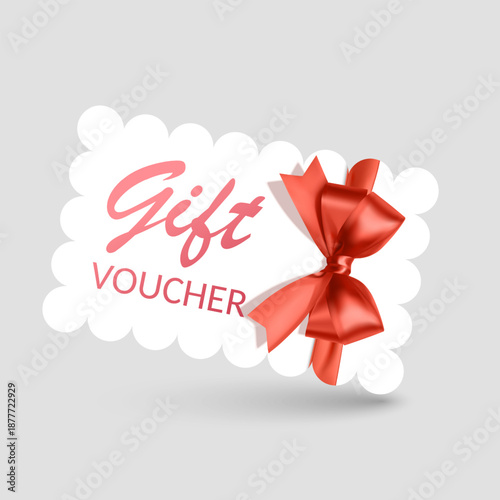 Gift voucher template with Red realistic ribbon. Vector illustration. Design for invitation, certificate, gift coupon, ticket or voucher