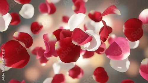 Falling rose petals create a romantic and delicate scene with vibrant colors