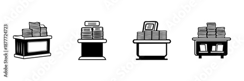 Newspaper Stands In Hand Drawn Style Set. Print Media Distribution, Newsstand, Magazine Display Doodle Sketch Collection. Retail Kiosk Illustration. Isolated Vector Illustration