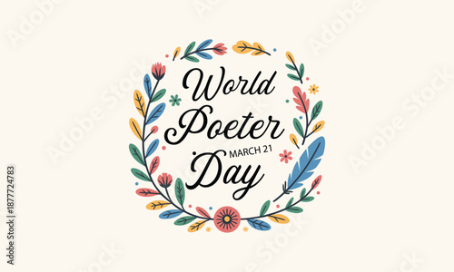World Poetry Day Floral Wreath Typography