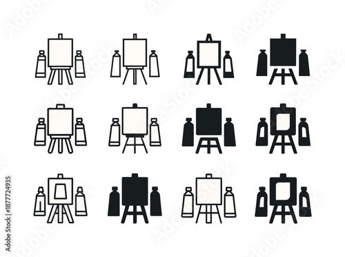 Paint Session Logos. Open-air painting sessions. Icon set. Set Logo of open-air painting sessions: paint tubes. harmonious logo variations of the