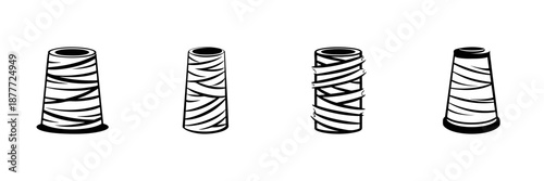 Thread Spools In Hand Drawn Style Set. Textile And Sewing Supplies Doodle Sketch Collection. Crafting And Tailoring Essentials. Isolated Vector Illustration