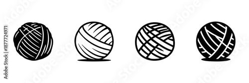 Yarn Balls In Hand Drawn Style Set. Knitting, Crochet, Crafting Supplies Doodle Sketch Collection. Textile Art Tools. Isolated Vector Illustration