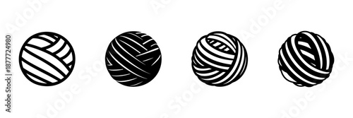 Yarn Ball Icons In Hand Drawn Style Set. Knitting, Crafting, Textile Art Doodle Sketch Collection. Creative Hobby Symbols. Isolated Vector Illustration