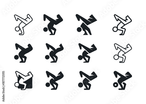 Dance Logo Variations. Dance. Icon set. Set Logo of dance: breakdance freeze pose. harmonious logo variations of the same emblematic concept, each with