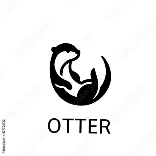 Minimalist Otter Logo Mascot Illustration in Circular Vector Style