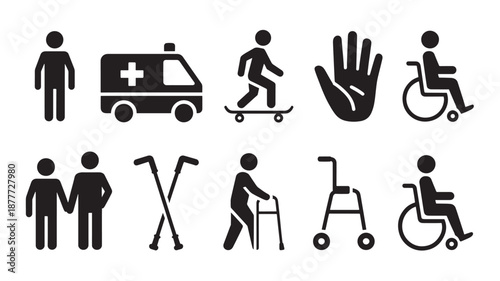Vector Illustration Of Various Disability And Medical Icons For Accessibility And Health Concepts On Transparent Background