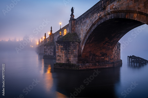 city prague river bridge europe night castle architecture sunset church water town travel tower  reflection building czech old panorama winter skyline cathedral sky light fog, dawn, autumn