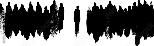 Silhouette of solitary figure amidst crowd ink art