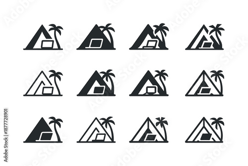 Nomad Workspace Icons. Digital Nomad Communities and Remote Workspaces. Icon set. Set Logo of digital nomad communities and remote workspaces: remote work