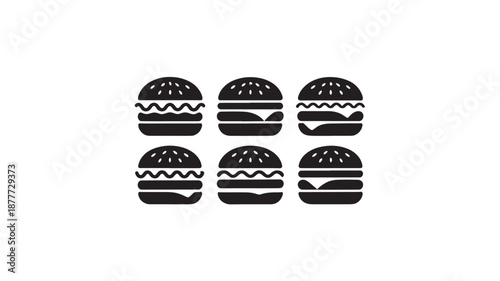 Vector Illustration Of Six Different Black Hamburger Icons For Food And Restaurant Marketing On Transparent Background