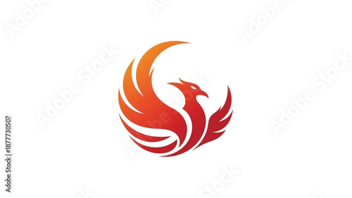 Modern stylized phoenix bird logo design featuring vibrant red and orange gradients. The mythical firebird is depicted in a dynamic circular swooping motion, symbolizing rebirth, power, and speed. 