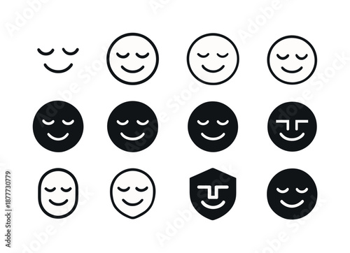 Relief Icon Variations. Feeling relieved. Icon set. Set Logo of feeling relieved: smile with closed eyes. harmonious logo variations of the same emblematic