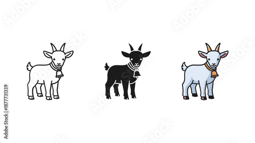 Vector Illustration of Three Goats with Distinct Colors and Outfits