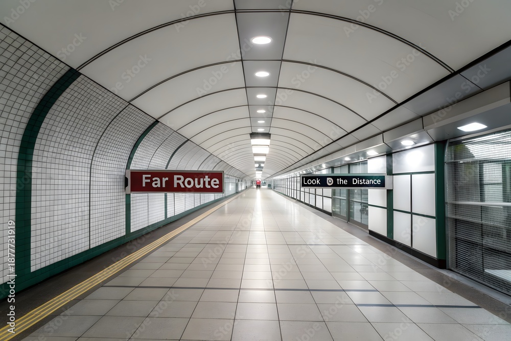 Fototapeta premium Long view corridor in a subway station