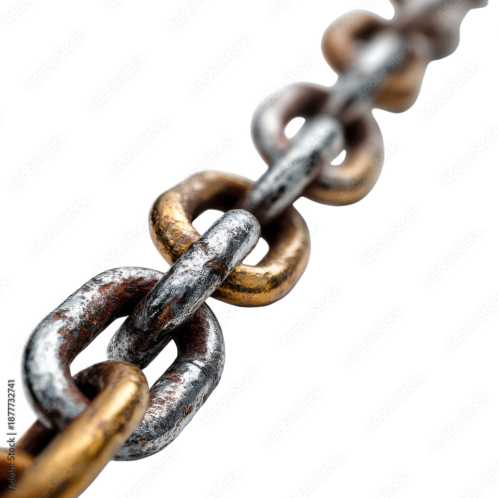Fototapeta premium Rusty Metal Chain Links on Transparent Background