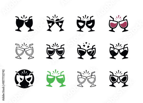 Party Drink Icons. party drinks. Icon set. Set Logo of party drinks: celebratory drink emblem. harmonious logo variations of the same emblematic concept, each