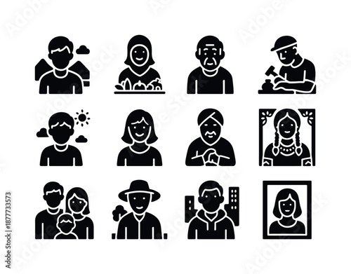 Environmental Portrait Icons. Frescoes and murals. Colorful flat vector icons set of frescoes and murals: ceiling art, hand of God, temple wall, pigment jar,