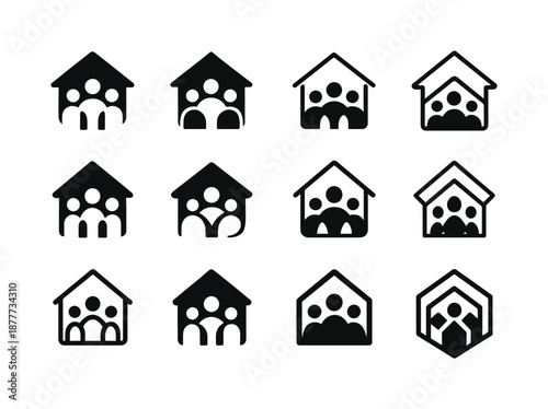 Poverty Alleviation Icons. Poverty alleviation. Icon set. Set Logo of poverty alleviation: community home foundation. harmonious logo variations of the same