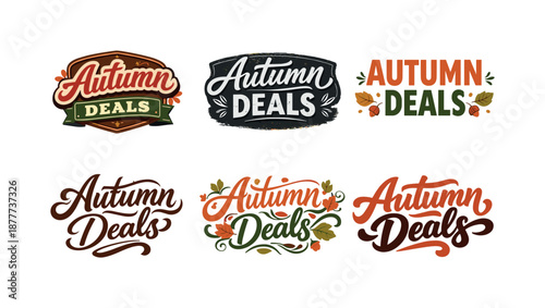 Harmonious Autumn Lettering. Autumn Deals. Set lettering. harmonious lettering variations of the same emblematic concept, each with different