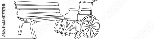 Wheelchair beside a park bench