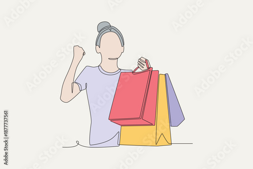 Colored Dia do consumidor concept one-line drawing