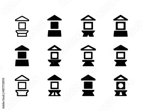 Exhibition Icon Set. Exhibitions and learning experiences. Icon set. Set Logo of exhibitions and learning experiences: museum exhibit pedestal. harmonious logo