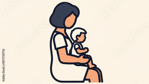 Mother Holding Baby in Her Arms, Simple Illustration, Isolated on White Background