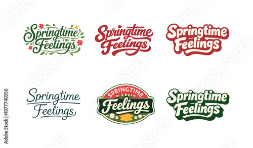 Springtime Lettering Variations. Springtime Feelings. Set lettering. harmonious lettering variations of the same emblematic concept, each with different