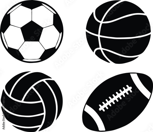 ball vector grid four sports icons soccer basketball volleyball